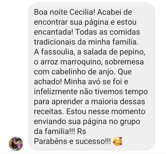Depoimento de cliente encantada com as receitas